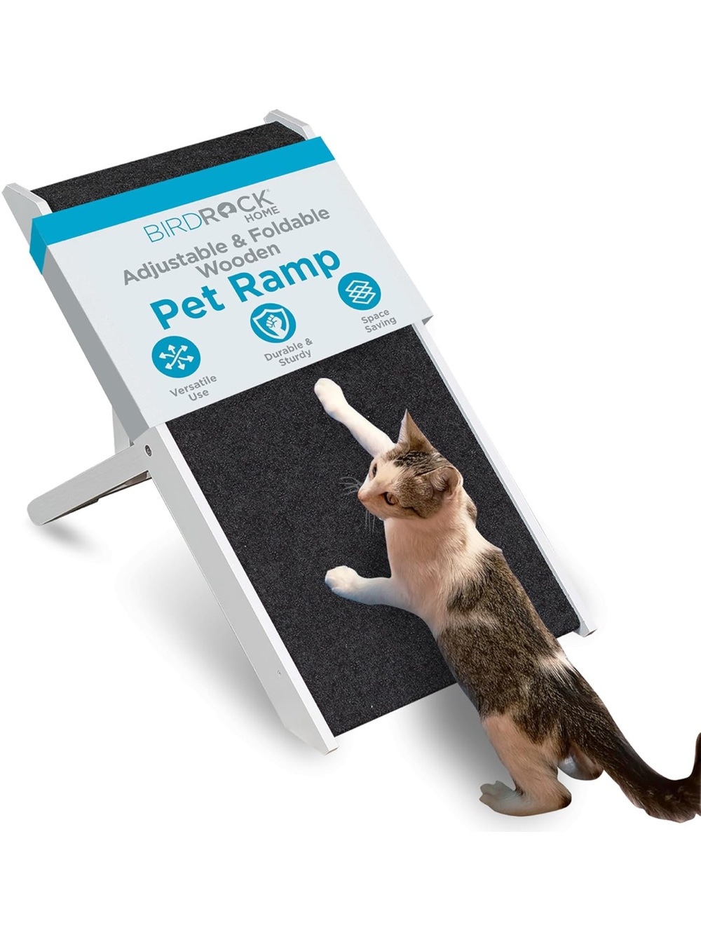 BIRDROCK HOME Adjustable Pet Wooden Ramp - Foldable, Portable, Non-Slip Carpet